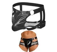 ohmydear Lea-ther Jock Straps for Men Thong Sexy Underwear Bedroom Mesh Bulge Pouch Support Elastic Waist Male Lingerie Panties Cut Out Mankini, UK M Black