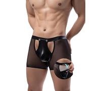 ohmydear Mens Briefs Sexy Underwear Bedroom Button Front Boxer Shorts Bulge Hollow Out Sheer Stretchy Trunks Sissy Lingerie Panties Underpants Mankini UK S