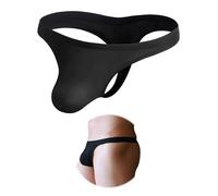 ohmydear Men's Ice Silk Thong Sexy Underwear Seamless Micro Briefs Black