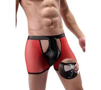 ohmydear Mens Sexy Underwear Bedroom Briefs Button Front Boxer Shorts Bulge Hollow Out Stretchy Trunks Underpants Red Sissy Lingerie Panties Mankini UK M