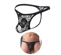 ohmydear Mens Thong Bulge Pouch Underwear Sexy Jock Straps for Men Low Rise Lace Floral G String Thongs T Back Lingerie Jockstrap Breathable Black Sissy Outfits L