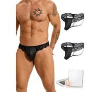 ohmydear Men's Thong Lace Trim Underwear Shiny Pouch Jock Straps for Men | Soft Stretchy,Cut Out Jockstrap,Sexy G-String Thongs,Male Lingerie,Sissy Clothing for Men,Bedroom,Daily Wear,Plus Size S-XXL