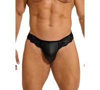ohmydear Men's Thong Lace Trim Underwear Shiny Pouch Jock Straps for Men | Soft Stretchy,Cut Out Jockstrap,Sexy G-String Thongs,Male Lingerie,Sissy Clothing for Men,Bedroom,Daily Wear,Plus Size S-XXL