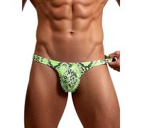 ohmydear Mens Thong Sexy Underwear Comfortable Jock Straps for Men Snake Print jockstrap Bulge Pouch Green Bikini Panties Male Thongs Sissy Lingerie Uk 14