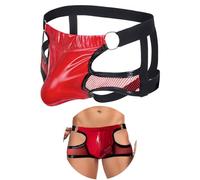 ohmydear Men's Thong Sexy Underwear for Bedroom Mesh Jockstraps Bulge Pouch Support Elastic Waistband Male Sissy Lingerie Panties Cut Out Mankini, UK 14 Red