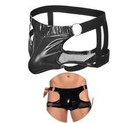 ohmydear Men's Thong Sexy Underwear for Bedroom Mesh Jockstraps Bulge Pouch Support Elastic Waistband Male Sissy Lingerie Panties Cut Out Mankini, UK 16 Black