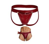 ohmydear Men's Thong Underwear Bulge Pouch Jock Straps for Men Low Rise Mens Jockstrap Plus Size Red Sissy Lingerie Panties L