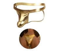 ohmydear Men's Thong Underwear Shiny Bulge Pouch Mens Thongs Low Rise Jock Straps for Men Cut Out Back Gold Jockstrap S