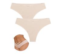 ohmydear Seamless Thongs for Women Beige Pack of 2 No Vpl Knickers Cotton Underwear Sexy Panties Plus Size Invisible Soft Tanga Briefs Ladies Pants, Size 16