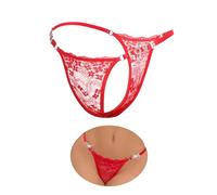 ohmydear Sexy Lace Thongs for Women Rhinestone Love Letters Micro G-String Thong Low Rise Tanga Briefs Ladies Underwear Plus Size No Vpl Red Sheer Knickers L