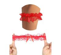 ohmydear Wedding Garters for Brides 2 Piece Floral Lace Bridal Garter Set Elastic Thigh Leg Ring with Satin Bow for Shower Prom Cosplay Hen Party Women Girls Red Garter