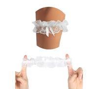 ohmydear Wedding Garters for Brides 2 Piece Floral Lace Bridal Garter Set Elastic Thigh Leg Ring with Satin Bow for Shower Prom Cosplay Hen Party Women Girls White Garter