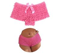 ohmydear Women's Bloomers Ruffle Shorts Lace French Knickers Frilly Comfortable Cotton Gusset Micro Shorts Pink Hot Pants Sexy Outfits, UK 16