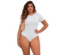 ohmydear Women's Bodysuits Plus Size Leotards for Women Short Sleeve Sexy Thong Body Suit Tank Top Crew Neck Everyday Ladies White Bodysuit Tops Going Out S