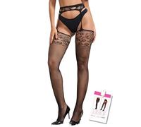 ohmydear Womens Fishnet Suspender Tights Plus Size High Waisted Garter Pantyhose Stretchy Patterned Tights Large Thigh Highs Black Fish Net Stockings L-2XL