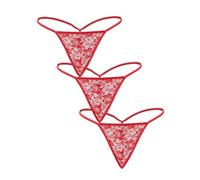 ohmydear Women's Floral Lace Micro Thongs Pack of 3 Sexy Low Waist G-String Knickers Stretchy T-Back Tangas Underwear Set Red Plus Size No Show Panties UK 12