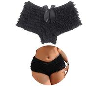 ohmydear Women's Frilly Knickers Plus Size Bloomers Ruffle Shorts Lace French Knicker Cotton Gusset Micro Shorts Hot Pants Sexy Burlesque Outfits, UK 18 Black