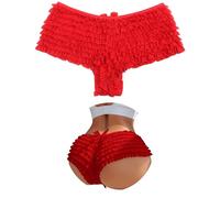 ohmydear Women's Frilly Ruffle Shorts Red Bloomers Lace French Knickers Comfortable Cotton Gusset Micro Shorts Hot Pants Y2K Sexy Outfits, UK 12