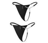 ohmydear Women's Glitter G-String Thongs Mesh Tangas Sexy Panties Adjustable Waist Plus Size Diamond Sheer Knickers 2 Pack Black Briefs Underwear, UK 16-18