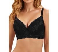 ohmydear Women's Lace Bras Underwired Padded T-Shirt Bra Ladies Full Coverage Comfort Everyday Plus Size Comfit Brassiere for Big Bust Black Push Up Bra 34C