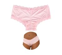 ohmydear Women's Lace Brazilian Knickers Cotton Gusset Sexy Satin Panties Femboy Ladies Pants Stretchy Boxers Underwear Bikini Briefs Plus Size UK 8-10, Pink