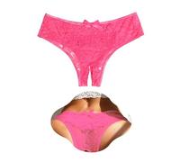 ohmydear Women's Lace French Knickers Plus Size Sexy Sissy Panties Cheeky Bikini Briefs Ladies Hipster Underwear Sheer Mesh Ruffled Pink Thongs for Women UK 22