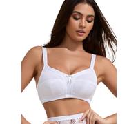ohmydear Women's Non Wired Bras Breathable Mesh Everyday Ladies T Shirt Bra White Non Padded Full Coverage Rhinestone Bow Wide Straps Plus Size Large Bust, 42E