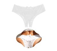 ohmydear Women's Plus Size Lace Knickers Cheeky Bikini Briefs Ladies Stretchy Hipster Underwear Sexy Panties French Sheer Ruffled White Thong Panty for Women UK 14