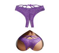 ohmydear Women's Purple Knickers Criss Cross Back Lace Thongs G-Strings Plus Size Lingerie Panties Ladies Briefs Panty Underwear, Size 10