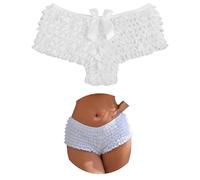 ohmydear Women's Ruffle Shorts White Bloomers Plus Size Lace French Knickers Frilly Comfortable Cotton Gusset Micro Shorts Sexy Burlesque Outfits, UK 18