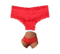 ohmydear Women's Satin Panties Brazilian Knickers Cotton Gusset Lace Trim Sexy Ladies Pants Stretchy Boxers Underwear Smooth Bikini Briefs Plus Size 16-18, Red