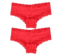 ohmydear Women's Satin Panties Brazilian Knickers Pack Cotton Gusset Lace Sexy Ladies Pants Stretchy Boxers Underwear Smooth Bikini Briefs Plus Size 16-18, Red