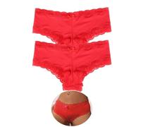 ohmydear Women's Satin Panties Brazilian Knickers Pack Cotton Gusset Lace Sexy Ladies Pants Stretchy Boxers Underwear Smooth Bikini Briefs Plus Size 20-22, Red