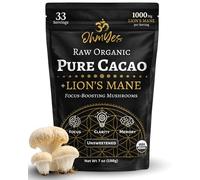 OhmYes Lion's Mane Mushroom Cacao | Premium Pure Raw Organic Cacao Powder | Natural Chocolate Powder Drink Mix | Sugar-Free Flavanol Rich Superfood | Unsweetened | 33 Servings