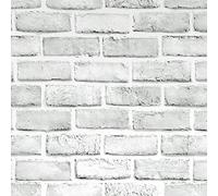 Ohmywor Brick Wallpaper Self Adhesive Wallpaper Brick Effect Peel and Stick White Grey Brick Effect Wallpaper Sticky Back Plastic for Bathroom Living Room Bedroom Decor 45x300CM