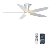 Ohniyou 46'' Ceiling Fans with Lights, Low Profile Ceiling Fan with Remote/APP Control - Dimmable, Quiet DC Motor, Modern Ceiling Fan for Bedroom Living Room, Silver