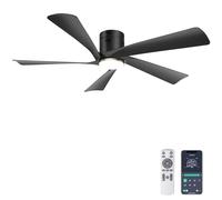 Ohniyou 52 inch Low Profile Ceiling Fan with Lights, Remote & APP Control Modern Flush Mount Indoor Outdoor Ceiling Fans, Dimmable, Silent DC Motor, Reversible, Black
