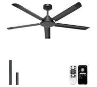 Ohniyou 60 inch Ceiling Fan No Light - Large Industrial Ceiling Fans with Remote & APP Control, 5 Aluminum Blades, Quiet DC Motor for Patio, Living Room, Shop, Garage (Black-No Light, 60 inch)