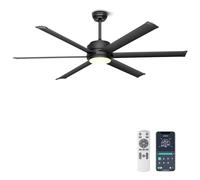 Ohniyou 60 Inch Ceiling Fan with Lights & Remote/APP Control, Dimmable LED, Quiet DC Motor, Industrial Large Fan for Indoor Outdoor, Patio, Living Room, Covered Porch, Black