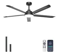 Ohniyou 60 inch Ceiling Fans with Lights - Large Industrial Ceiling Fan with Remote/APP Control, 5 Aluminum Blades, Quiet DC Motor, Ceiling Fan for Living Room, Outdoor Patio, Shop, Garage, Black