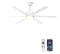 Ohniyou 60 Inch Ceiling Fans with Lights & Remote/APP Control, Dimmable LED, Quiet DC Motor, Industrial Large Fan for Indoor Outdoor, Patio, Living Room, Covered Porch, White