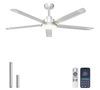 Ohniyou 60 inch Large Ceiling Fans with Lights - Remote/APP Control, Silver | 5 Aluminum Blades, 3CCT Dimmable, Quiet 35dB DC Motor, Industrial Ceiling Fan for Living Room, Outdoor Patio, Shop, Garage
