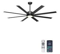 Ohniyou 72‘’ Ceiling Fans with Lights - Large Industrial Ceiling Fan with Remote & APP Control, Dimmable, DC Motor, Outdoor Ceiling Fan for Patio Living Room, Black