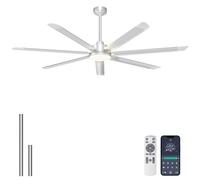 Ohniyou 72 Inch Ceiling Fans with Lights - Large Industrial Ceiling Fan with Remote/APP Control, 7 Aluminum Blades, Dimmable 3CCT, Quiet DC Motor, Big Ceiling Fan for Shop Outdoor Patio Garage, Silver