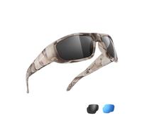 OhO sunshine Audio Sunglasses, Wireless Sunglasses with UV400 Polarized Safety Lenses, Unisex Design for All Smart Phone Editions, Camo Frame Blue Polarized Lens, standard size