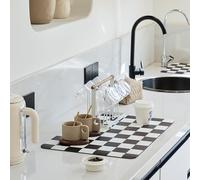 Ohocut Checked Draining Mat, Absorbent Drainer Mat for Kitchen Counter, Coffee Machine, Dish Drainers, Cute Aesthetic Retro Checkered Dish Drying Mat, Black White, 30x50cm