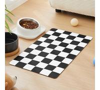 Ohocut Checkered Pet Feeding Mat, Cute Retro Black White Checkerboard Cat Dog Food Mat for Bowls, Aesthetic Wipe Clean Water Absorbent Pet Food Mat Non Slip 30 x 50 cm