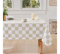 Ohocut Checkered Table Cloth Rectangle Table, Beige Farmhouse Classic Checkerboard Tablecloth for Picnic, Party, Dinner Table Cover, Waterproof Washable Wrinkle Resistant 55’’x71’’ (4-6 Seats)