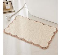 Ohocut Luxury Microfiber Bathroom Rugs, Beige Sand Scalloped Bath Rug Boho Farmhouse Cute Aesthetic Preppy Bath Mat for Bathroom, Tub, Floor Carpet, Sink, Shower, Anti Slip, Absorbent, 32x20