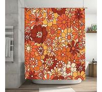 Ohocut Orange Floral Shower Curtain, Retro Boho Shower Curtains for Bathroom Aesthetic, Cute Groovy Flower Bath Curtains, Waterproof Polyester Fabric Fall Shower Curtain 72x72 Inch